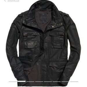 Superdry Rookie Wax Military Jacket Men's Black Utility Army Chore Field Cargo L